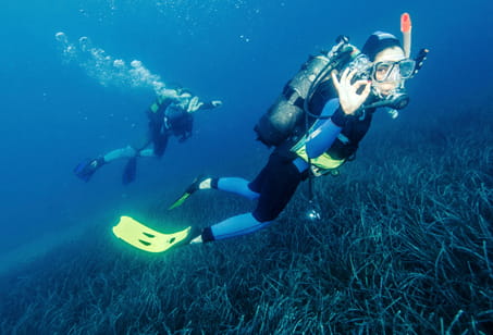 Two scuba divers underwater